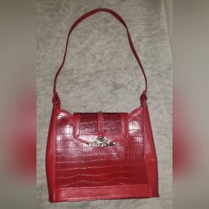 Vintage, MC, Marc Chantal, Purse in Red with Embossed Faux Alligator Leather